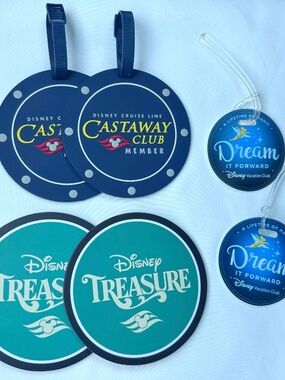 Disney Cruise Line Castaway Club MEMBER Luggage Tag and drink coaster set